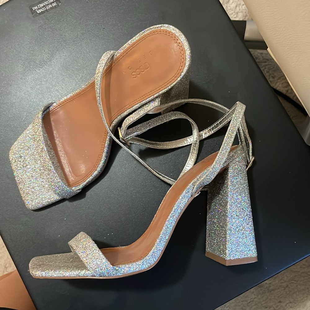 ASOS Silver Glitter Block Heels - Picture 4 of 5
